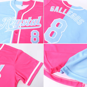 Custom Pink Light Blue-White Authentic Split Fashion Baseball Jersey