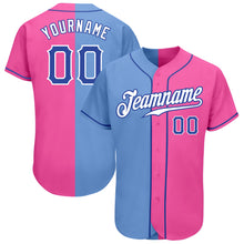 Load image into Gallery viewer, Custom Pink Royal-Light Blue Authentic Split Fashion Baseball Jersey
