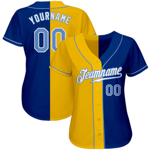 Custom Royal Light Blue-Yellow Authentic Split Fashion Baseball Jersey