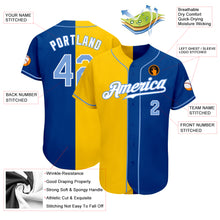 Load image into Gallery viewer, Custom Royal Light Blue-Yellow Authentic Split Fashion Baseball Jersey
