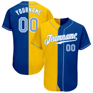 Custom Royal Light Blue-Yellow Authentic Split Fashion Baseball Jersey