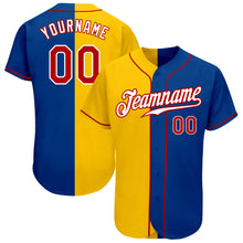 Load image into Gallery viewer, Custom Royal Red-Yellow Authentic Split Fashion Baseball Jersey
