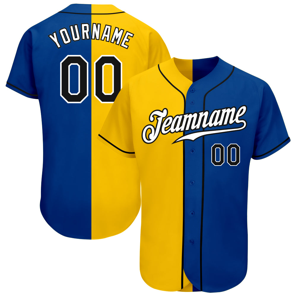 Custom Royal Black-Yellow Authentic Split Fashion Baseball Jersey