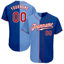 Load image into Gallery viewer, Custom Royal Red-Light Blue Authentic Split Fashion Baseball Jersey
