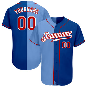 Custom Royal Red-Light Blue Authentic Split Fashion Baseball Jersey