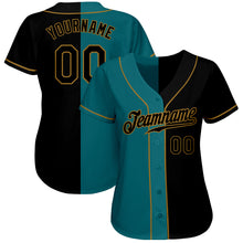 Load image into Gallery viewer, Custom Teal-Black Old Gold Authentic Split Fashion Baseball Jersey
