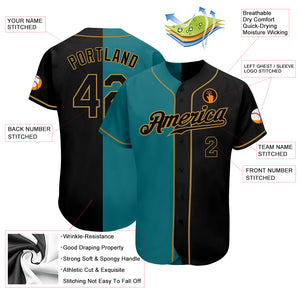 Custom Teal-Black Old Gold Authentic Split Fashion Baseball Jersey