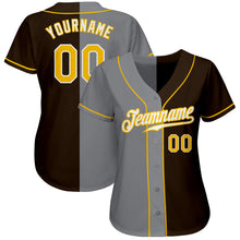 Load image into Gallery viewer, Custom Brown Gold-Gray Authentic Split Fashion Baseball Jersey
