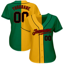 Load image into Gallery viewer, Custom Kelly Green Black-Yellow Authentic Split Fashion Baseball Jersey
