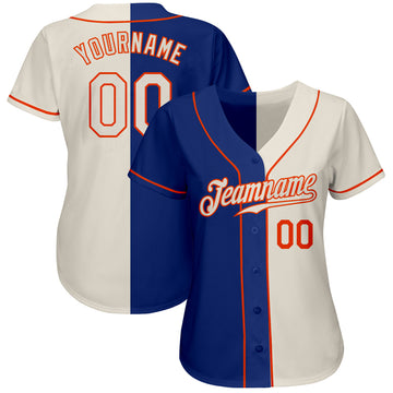 Custom Royal Cream-Orange Authentic Split Fashion Baseball Jersey