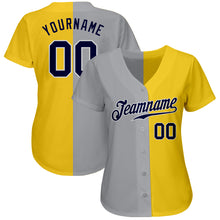 Load image into Gallery viewer, Custom Yellow Navy Gray-White Authentic Split Fashion Baseball Jersey
