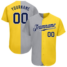 Load image into Gallery viewer, Custom Yellow Navy Gray-White Authentic Split Fashion Baseball Jersey
