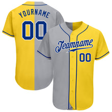 Load image into Gallery viewer, Custom Yellow Royal Gray-White Authentic Split Fashion Baseball Jersey
