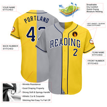 Load image into Gallery viewer, Custom Yellow Navy Gray-White Authentic Split Fashion Baseball Jersey
