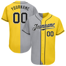 Load image into Gallery viewer, Custom Yellow Black Gray-White Authentic Split Fashion Baseball Jersey
