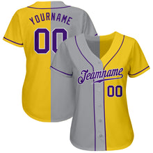 Load image into Gallery viewer, Custom Yellow Purple Gray-White Authentic Split Fashion Baseball Jersey
