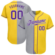 Load image into Gallery viewer, Custom Yellow Purple Gray-White Authentic Split Fashion Baseball Jersey
