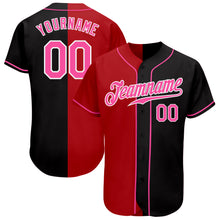 Load image into Gallery viewer, Custom Black Pink Red-White Authentic Split Fashion Baseball Jersey
