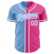 Load image into Gallery viewer, Custom Pink Light Blue-White Authentic Split Fashion Baseball Jersey
