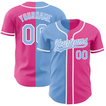 Load image into Gallery viewer, Custom Pink Light Blue-White Authentic Split Fashion Baseball Jersey
