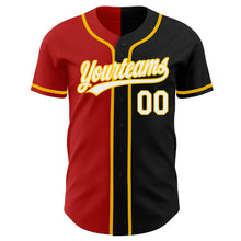 Load image into Gallery viewer, Custom Black White Red-Gold Authentic Split Fashion Baseball Jersey
