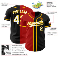 Load image into Gallery viewer, Custom Black White Red-Gold Authentic Split Fashion Baseball Jersey
