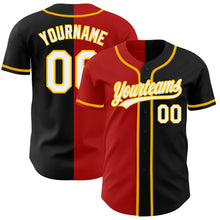 Load image into Gallery viewer, Custom Black White Red-Gold Authentic Split Fashion Baseball Jersey
