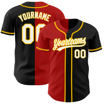 Custom Black White Red-Gold Authentic Split Fashion Baseball Jersey