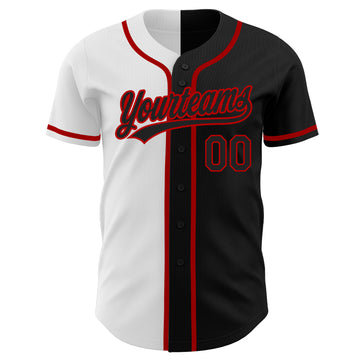 Custom Black Black White-Red Authentic Split Fashion Baseball Jersey