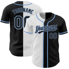 Load image into Gallery viewer, Custom Black Black White-Light Blue Authentic Split Fashion Baseball Jersey
