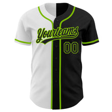 Load image into Gallery viewer, Custom Black Black White-Neon Green Authentic Split Fashion Baseball Jersey
