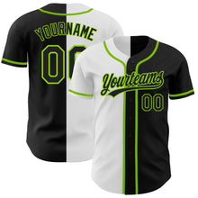 Load image into Gallery viewer, Custom Black Black White-Neon Green Authentic Split Fashion Baseball Jersey
