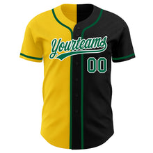 Load image into Gallery viewer, Custom Black Kelly Green-Yellow Authentic Split Fashion Baseball Jersey
