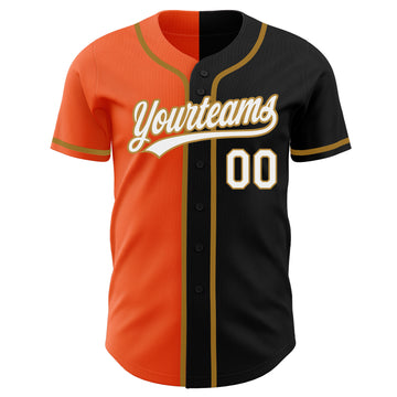 Custom Black White Orange-Old Gold Authentic Split Fashion Baseball Jersey