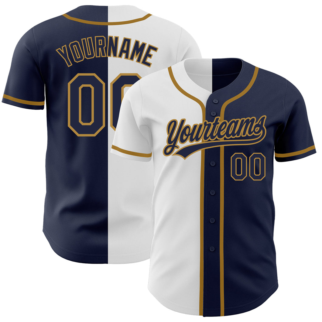 Custom Navy Navy White-Old Gold Authentic Split Fashion Baseball Jersey