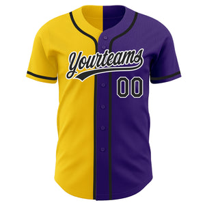 Custom Purple Black-Yellow Authentic Split Fashion Baseball Jersey