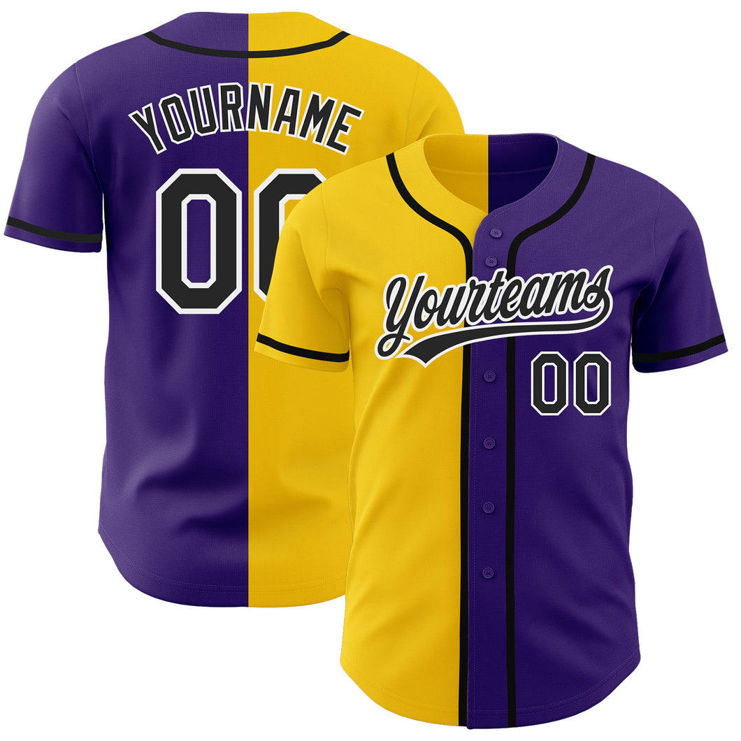 Custom Purple Black-Yellow Authentic Split Fashion Baseball Jersey