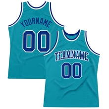 Load image into Gallery viewer, Custom Teal Royal-White Authentic Throwback Basketball Jersey
