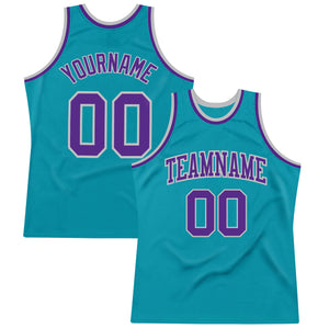 Custom Teal Purple-Gray Authentic Throwback Basketball Jersey