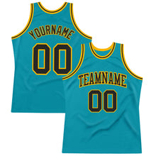 Load image into Gallery viewer, Custom Teal Black-Gold Authentic Throwback Basketball Jersey
