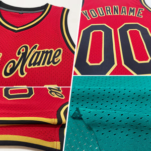 Custom Teal White-Red Authentic Throwback Basketball Jersey