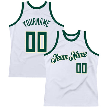 Custom White Hunter Green-Cream Authentic Throwback Basketball Jersey