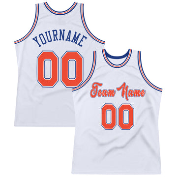 Custom White Orange-Royal Authentic Throwback Basketball Jersey