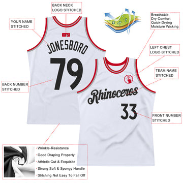 Custom White Black-Red Authentic Throwback Basketball Jersey