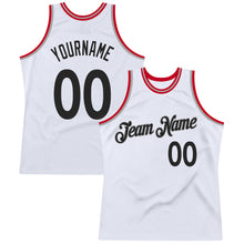 Load image into Gallery viewer, Custom White Black-Red Authentic Throwback Basketball Jersey
