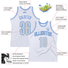 Load image into Gallery viewer, Custom White Light Gray-Light Blue Authentic Throwback Basketball Jersey
