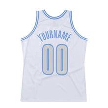 Load image into Gallery viewer, Custom White Light Gray-Light Blue Authentic Throwback Basketball Jersey
