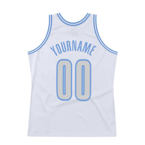 Custom White Light Gray-Light Blue Authentic Throwback Basketball Jersey