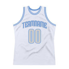 Load image into Gallery viewer, Custom White Light Gray-Light Blue Authentic Throwback Basketball Jersey
