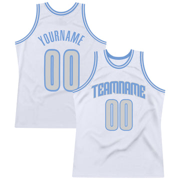 Custom White Light Gray-Light Blue Authentic Throwback Basketball Jersey